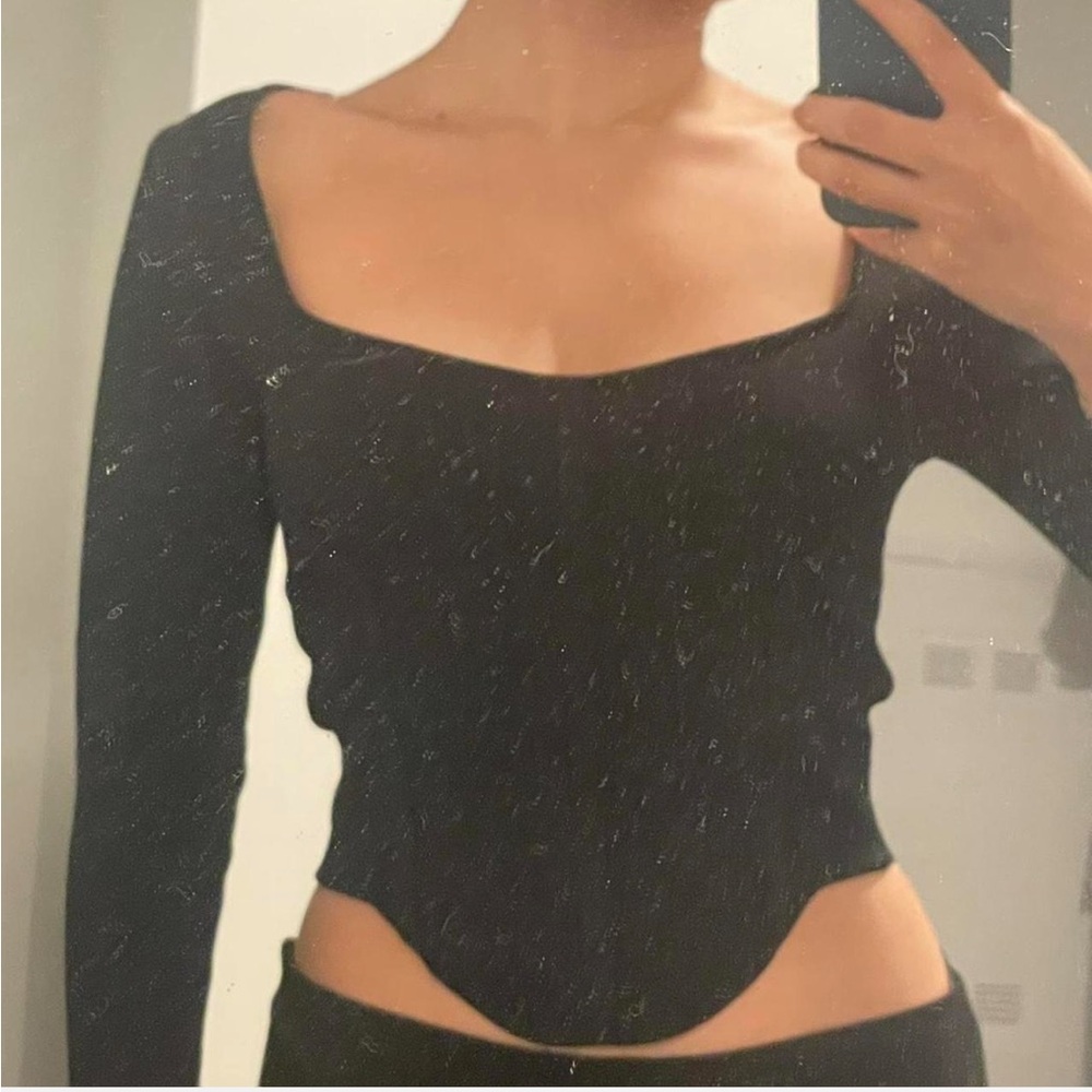 Zara Black Square Neck Long Sleeve Women’s Top